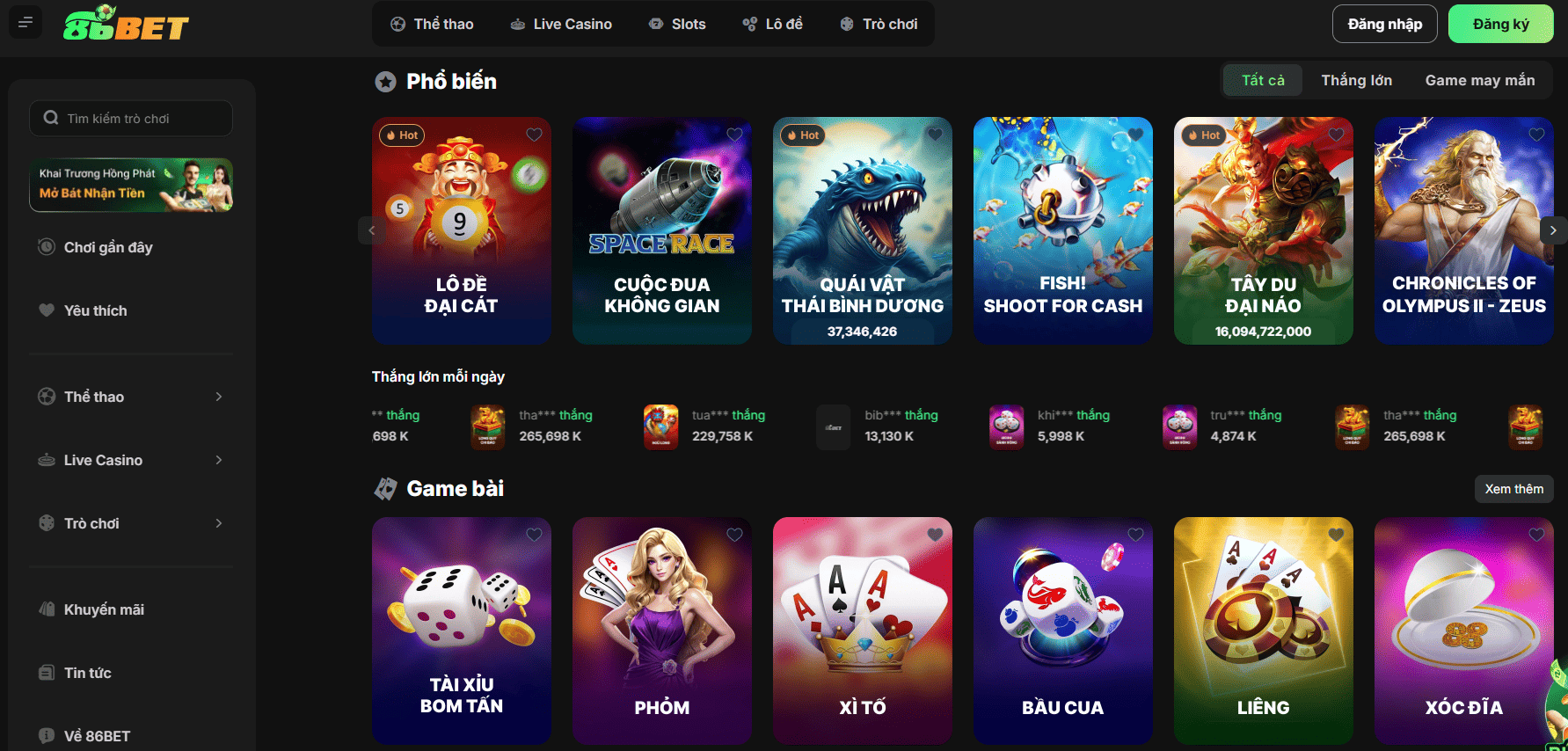 Kho game đa dạng chỉ có tại nhà cái 86Bet